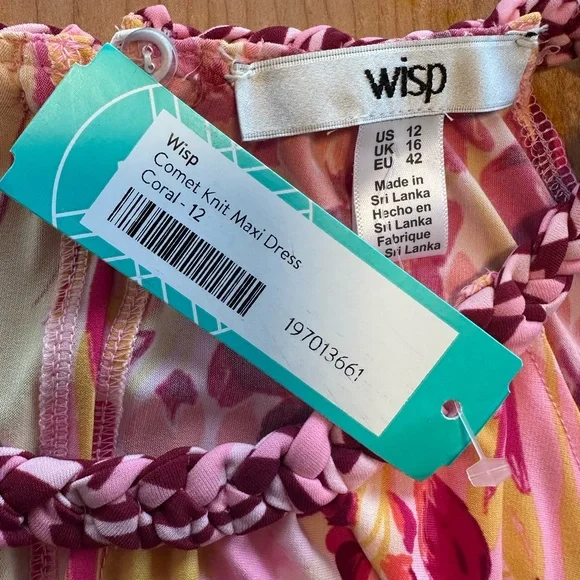 Wisp Tropical Floral Halter Maxi Dress Pink Yellow Braided Strap NWT 12 Summer - Picture 3 of 13